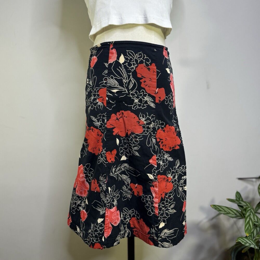 Vtg 90s Black Floral Mini Skirt Fairy Coquette Trumpet Whimsygoth Grunge Y2K L